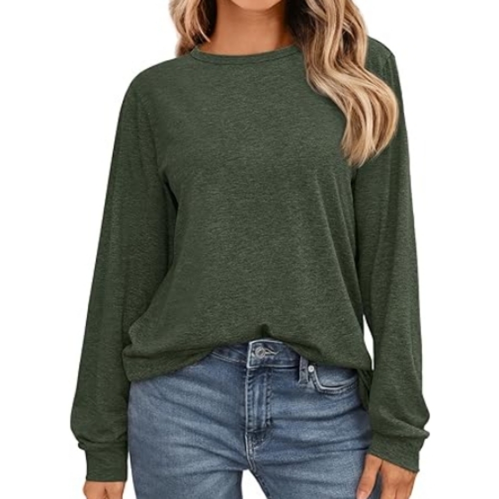 Long Sleeve Casual Loose Fit Top Sweater Army Green